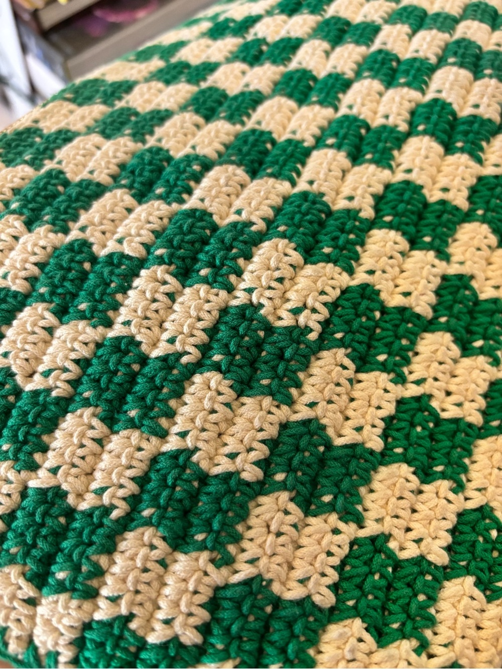 Clare V. Flat Clutch with Tabs in Sea Green & Cream Mini Crochet Checker - EUC - Picture 10 of 13